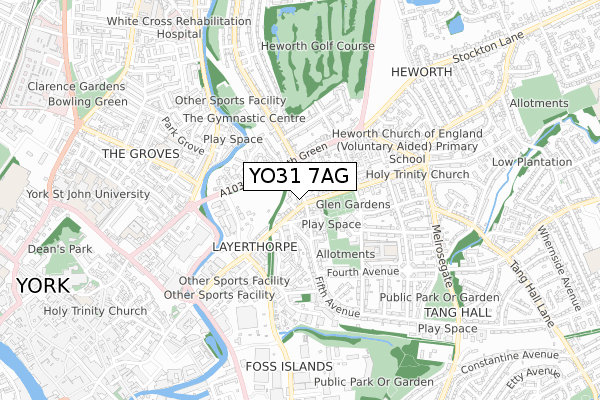 YO31 7AG map - small scale - OS Open Zoomstack (Ordnance Survey)