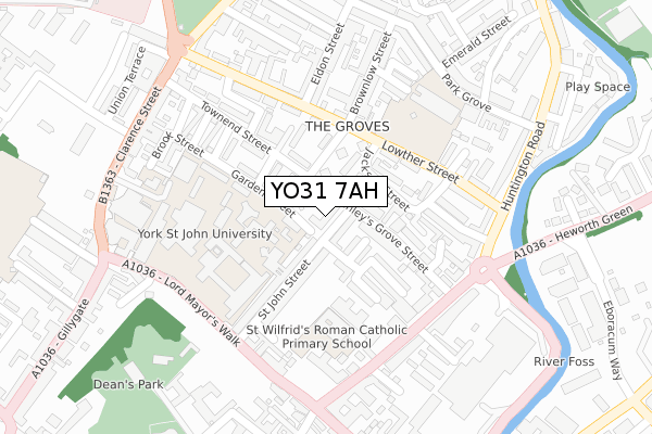 YO31 7AH map - large scale - OS Open Zoomstack (Ordnance Survey)