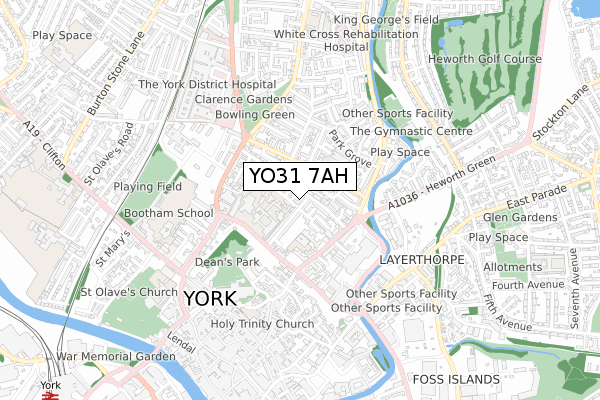 YO31 7AH map - small scale - OS Open Zoomstack (Ordnance Survey)