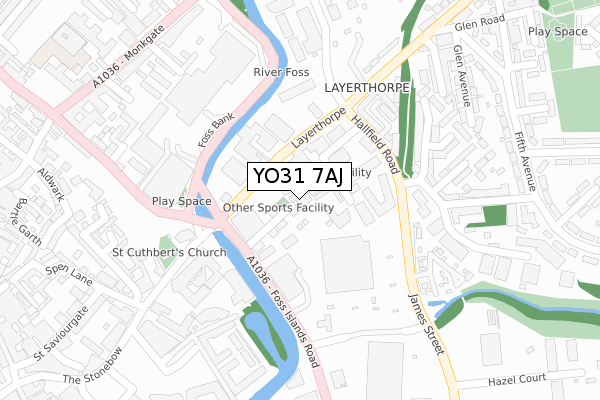 YO31 7AJ map - large scale - OS Open Zoomstack (Ordnance Survey)
