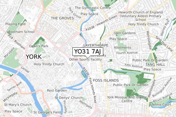 YO31 7AJ map - small scale - OS Open Zoomstack (Ordnance Survey)