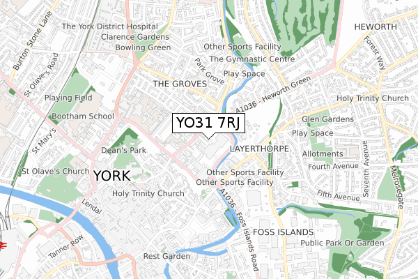 YO31 7RJ map - small scale - OS Open Zoomstack (Ordnance Survey)
