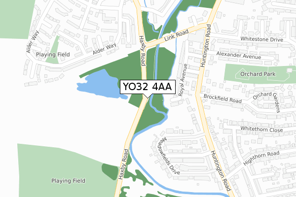 YO32 4AA map - large scale - OS Open Zoomstack (Ordnance Survey)