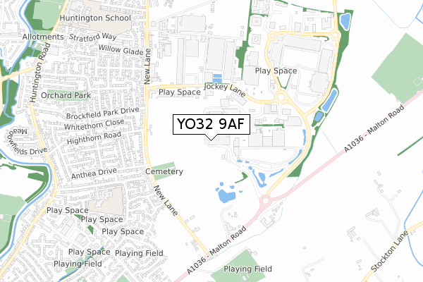 YO32 9AF map - small scale - OS Open Zoomstack (Ordnance Survey)
