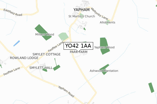 YO42 1AA map - small scale - OS Open Zoomstack (Ordnance Survey)