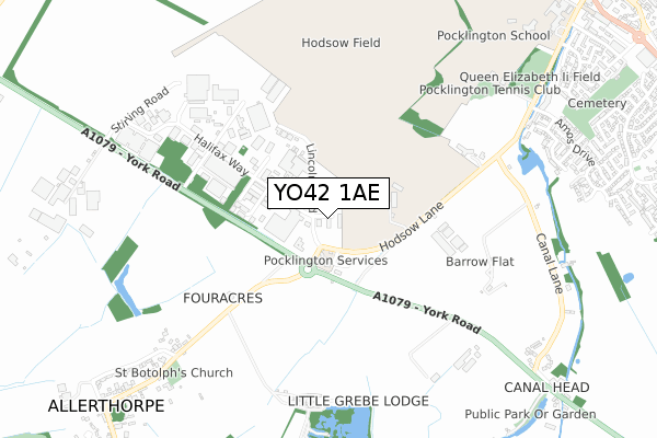 YO42 1AE map - small scale - OS Open Zoomstack (Ordnance Survey)