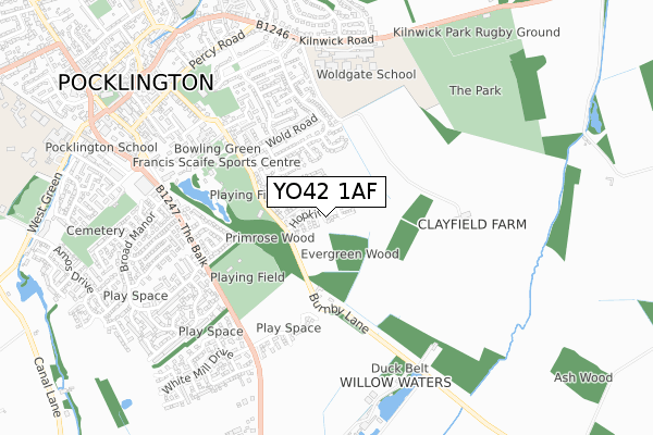 YO42 1AF map - small scale - OS Open Zoomstack (Ordnance Survey)