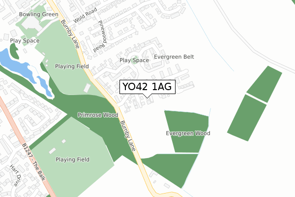 YO42 1AG map - large scale - OS Open Zoomstack (Ordnance Survey)