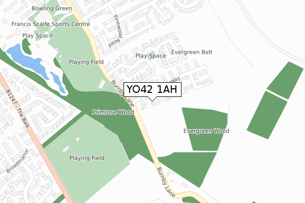 YO42 1AH map - large scale - OS Open Zoomstack (Ordnance Survey)