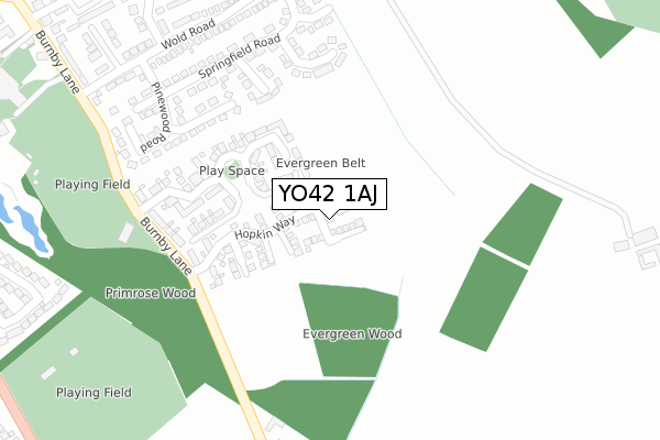 YO42 1AJ map - large scale - OS Open Zoomstack (Ordnance Survey)