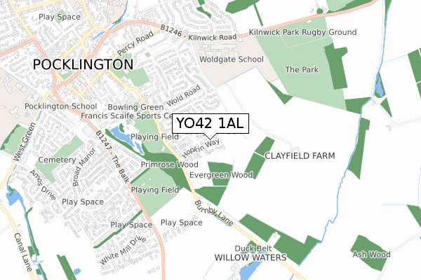 YO42 1AL map - small scale - OS Open Zoomstack (Ordnance Survey)