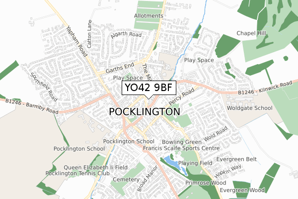 YO42 9BF map - small scale - OS Open Zoomstack (Ordnance Survey) YO42 9BF map - small scale - OS Open Zoomstack (Ordnance Survey)