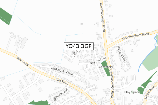YO43 3GP map - large scale - OS Open Zoomstack (Ordnance Survey)