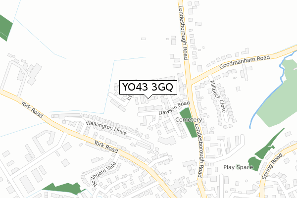 YO43 3GQ map - large scale - OS Open Zoomstack (Ordnance Survey)