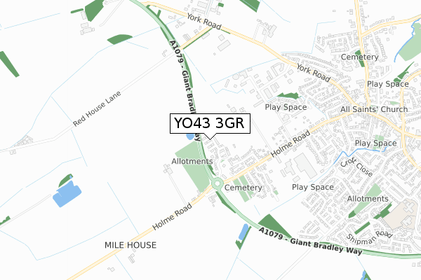 YO43 3GR map - small scale - OS Open Zoomstack (Ordnance Survey)