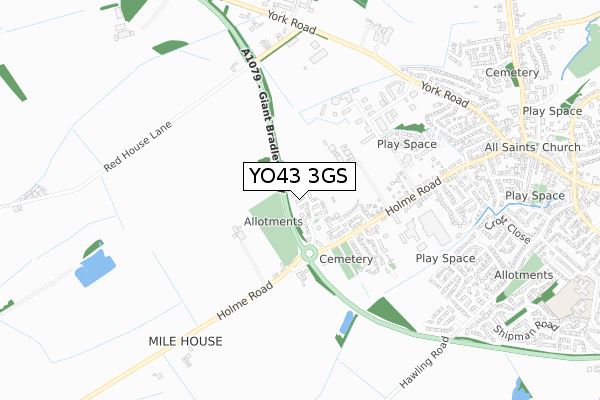 YO43 3GS map - small scale - OS Open Zoomstack (Ordnance Survey)