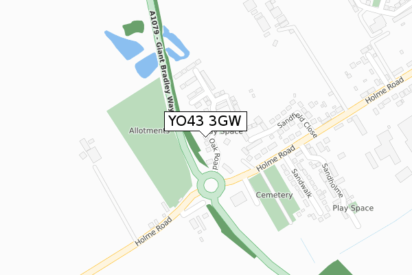 YO43 3GW map - large scale - OS Open Zoomstack (Ordnance Survey)