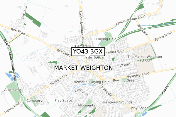 YO43 3GX map - small scale - OS Open Zoomstack (Ordnance Survey)