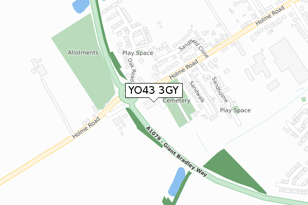 YO43 3GY map - large scale - OS Open Zoomstack (Ordnance Survey)