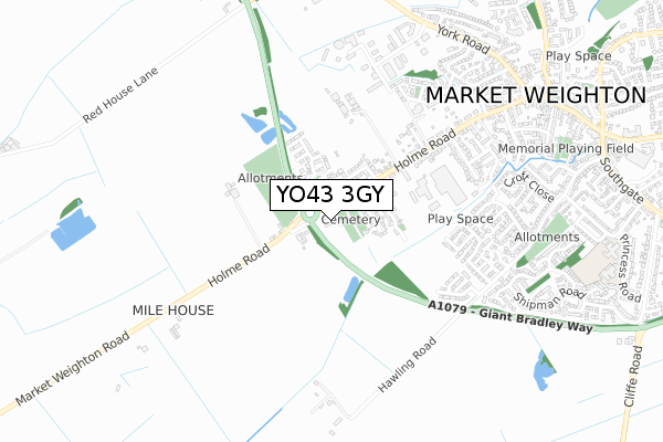 YO43 3GY map - small scale - OS Open Zoomstack (Ordnance Survey)