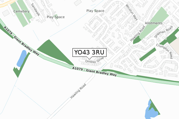 YO43 3RU map - large scale - OS Open Zoomstack (Ordnance Survey)