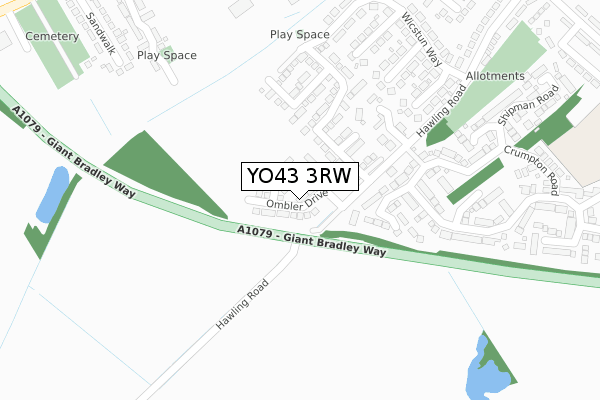 YO43 3RW map - large scale - OS Open Zoomstack (Ordnance Survey)