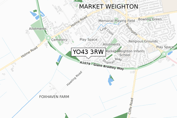 YO43 3RW map - small scale - OS Open Zoomstack (Ordnance Survey)