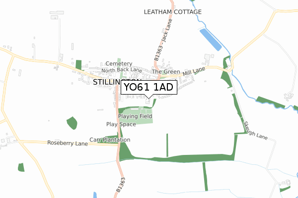 YO61 1AD map - small scale - OS Open Zoomstack (Ordnance Survey)