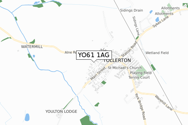 YO61 1AG map - small scale - OS Open Zoomstack (Ordnance Survey)