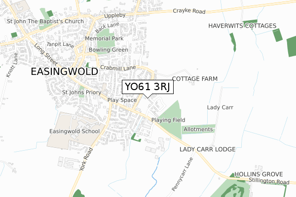 YO61 3RJ map - small scale - OS Open Zoomstack (Ordnance Survey)