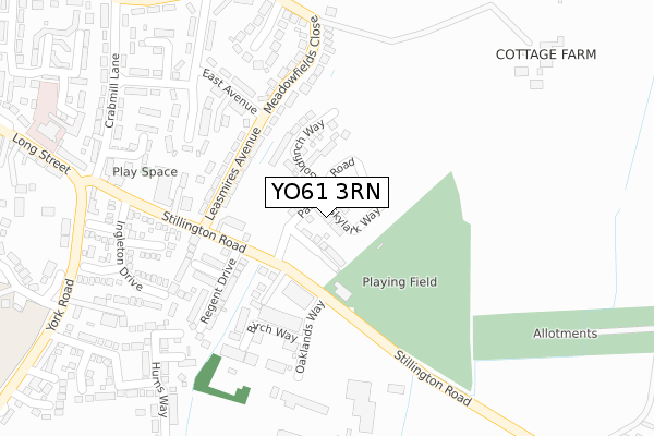 YO61 3RN map - large scale - OS Open Zoomstack (Ordnance Survey)