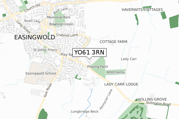 YO61 3RN map - small scale - OS Open Zoomstack (Ordnance Survey)