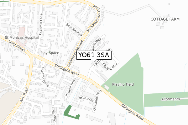YO61 3SA map - large scale - OS Open Zoomstack (Ordnance Survey)