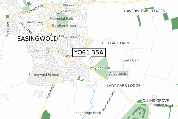 YO61 3SA map - small scale - OS Open Zoomstack (Ordnance Survey)