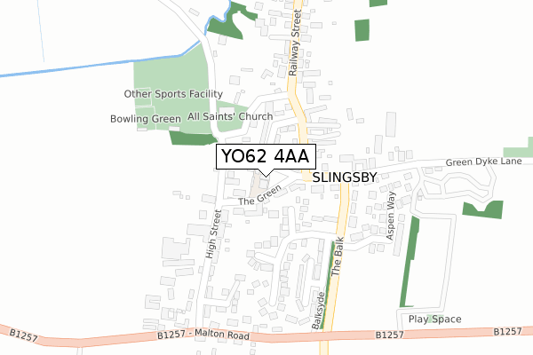 YO62 4AA map - large scale - OS Open Zoomstack (Ordnance Survey)