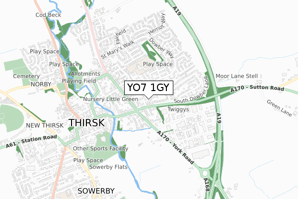 YO7 1GY map - small scale - OS Open Zoomstack (Ordnance Survey)