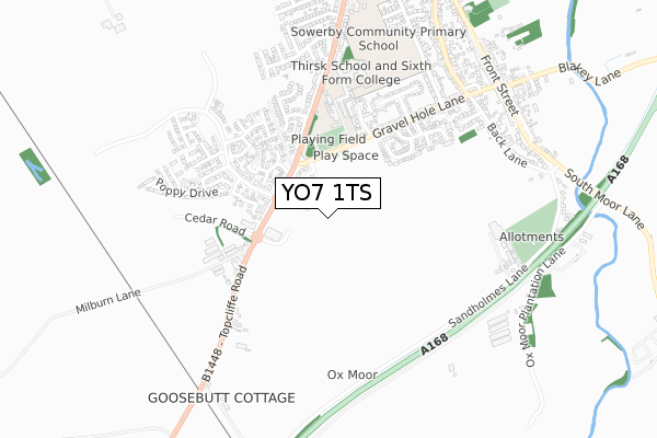 YO7 1TS map - small scale - OS Open Zoomstack (Ordnance Survey)