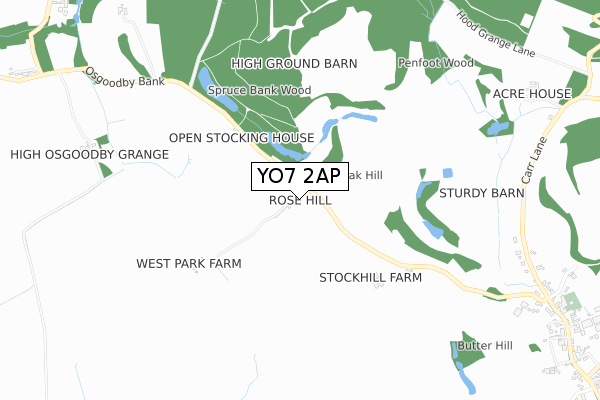 YO7 2AP map - small scale - OS Open Zoomstack (Ordnance Survey)