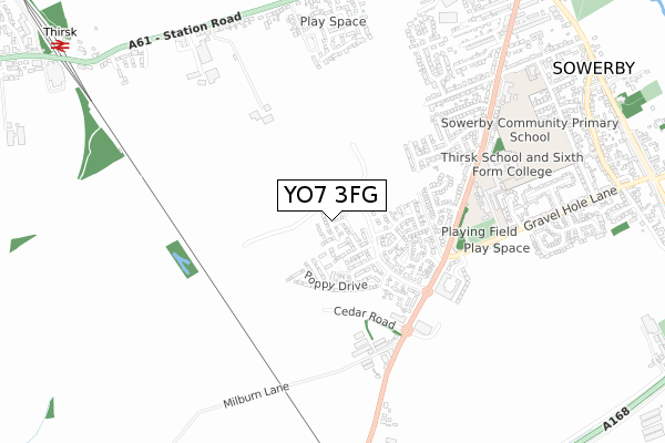 YO7 3FG map - small scale - OS Open Zoomstack (Ordnance Survey)