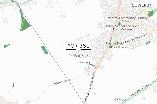 YO7 3SL map - small scale - OS Open Zoomstack (Ordnance Survey)