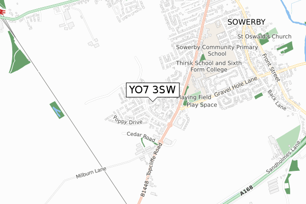 YO7 3SW map - small scale - OS Open Zoomstack (Ordnance Survey)