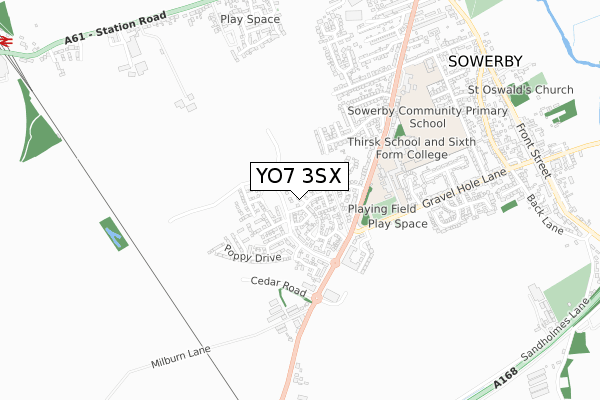 YO7 3SX map - small scale - OS Open Zoomstack (Ordnance Survey)