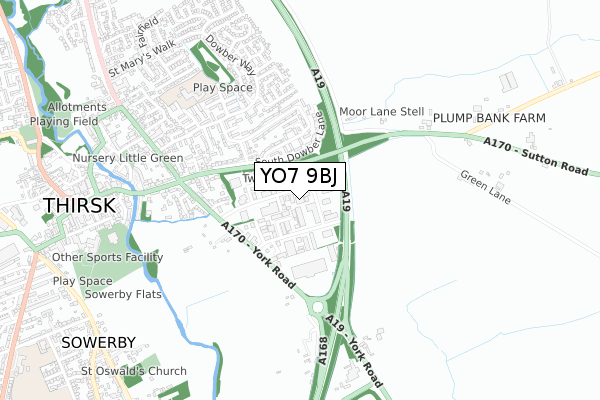 YO7 9BJ map - small scale - OS Open Zoomstack (Ordnance Survey) YO7 9BJ map - small scale - OS Open Zoomstack (Ordnance Survey)