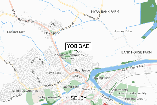YO8 3AE map - small scale - OS Open Zoomstack (Ordnance Survey)