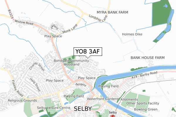 YO8 3AF map - small scale - OS Open Zoomstack (Ordnance Survey)