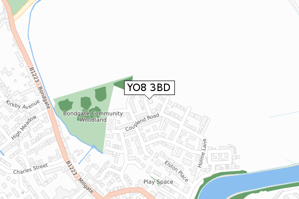 YO8 3BD map - large scale - OS Open Zoomstack (Ordnance Survey)