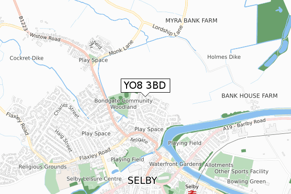 YO8 3BD map - small scale - OS Open Zoomstack (Ordnance Survey)