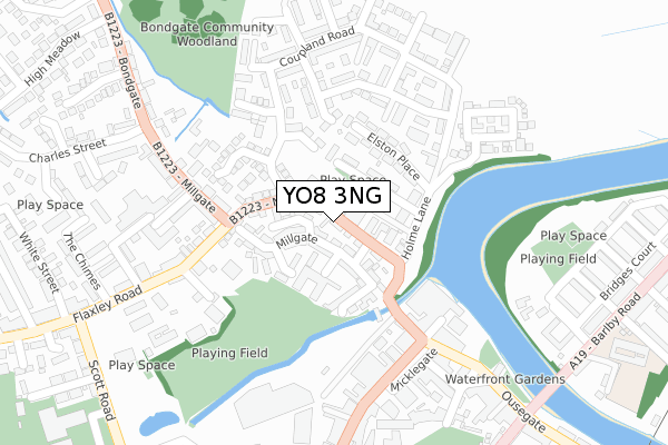 YO8 3NG map - large scale - OS Open Zoomstack (Ordnance Survey)