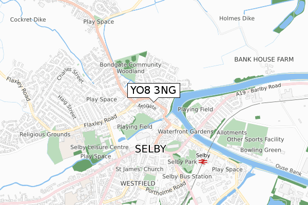 YO8 3NG map - small scale - OS Open Zoomstack (Ordnance Survey)