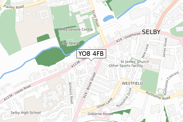 YO8 4FB map - large scale - OS Open Zoomstack (Ordnance Survey)